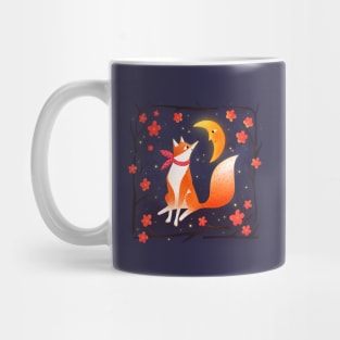 Cute fox , crescent moon and flowers, version 1 Mug